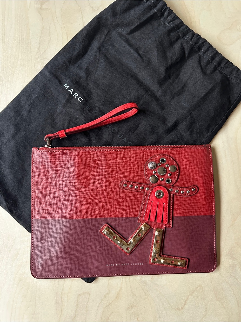 Marc Jacobs Red Two-Tone Leather Wristlet Clutch